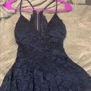 Windsor Navy Blue Formal Lace Glitter Dress